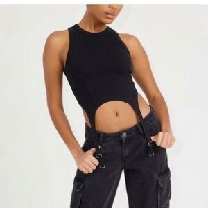 GARAGE Ribbed Garter Tank Top in Black